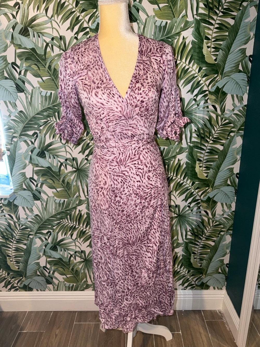BEACHGOLD Lavender Animal-Print Wrap Midi Dress